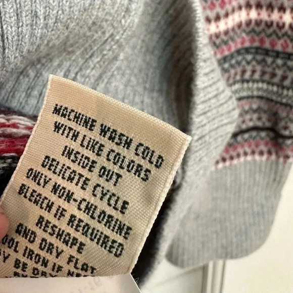 Vintage L.L. Bean Fair Isle Ski Nordic Cashmere Blend Cardigan Size Large L - Picture 9 of 11